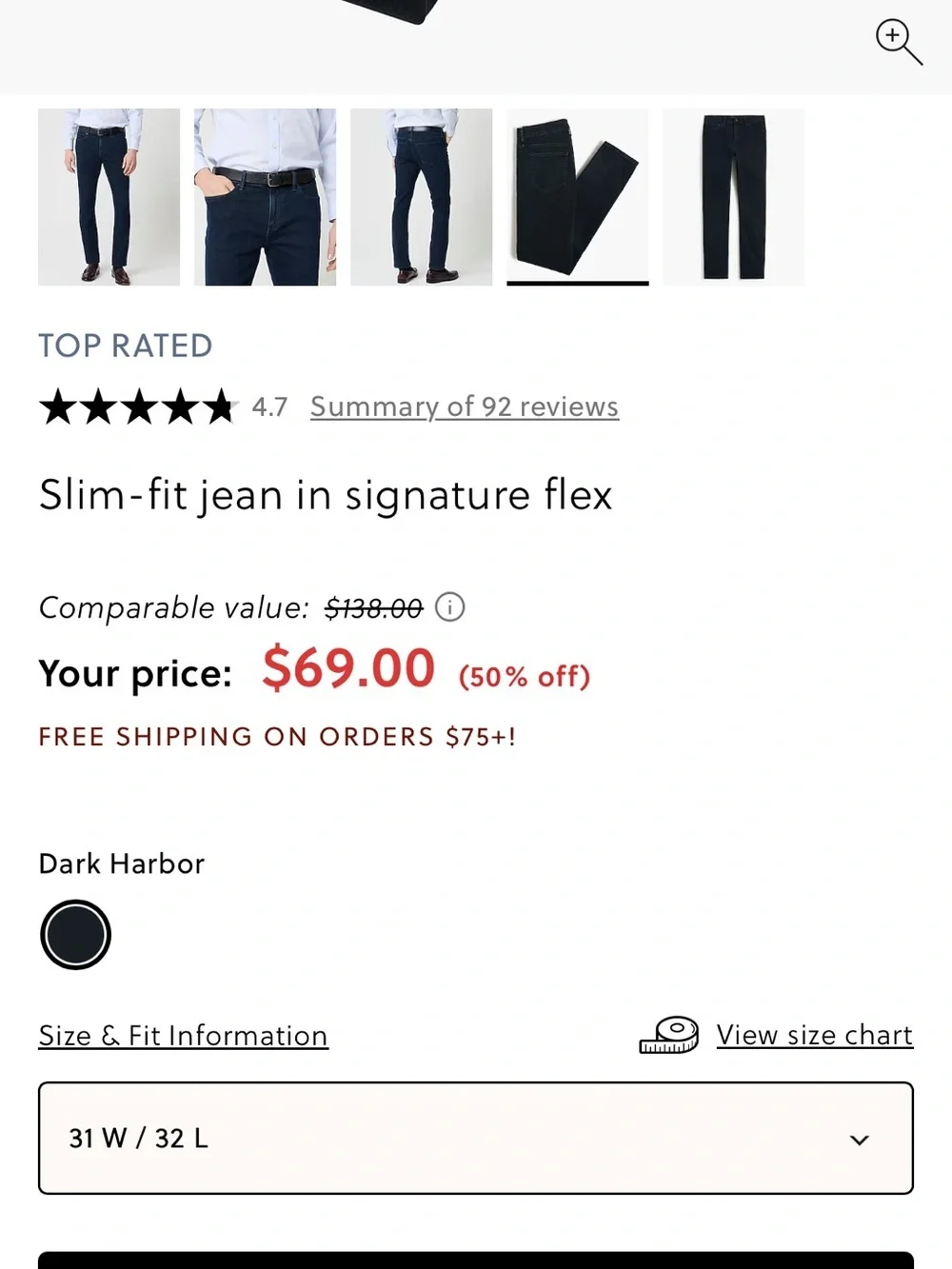 Men's Dark Blue Straight-Leg Jeans 32 x 30